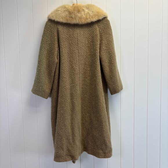 Vintage Hockanum Serena Retro Glam Fur Neck Coat Size L Classic Old Hollywood - Picture 2 of 10